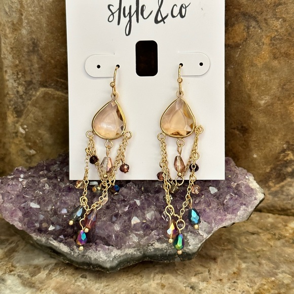 Gold Citrine Rainbow Bead Gemstone Earrings - Picture 2 of 7